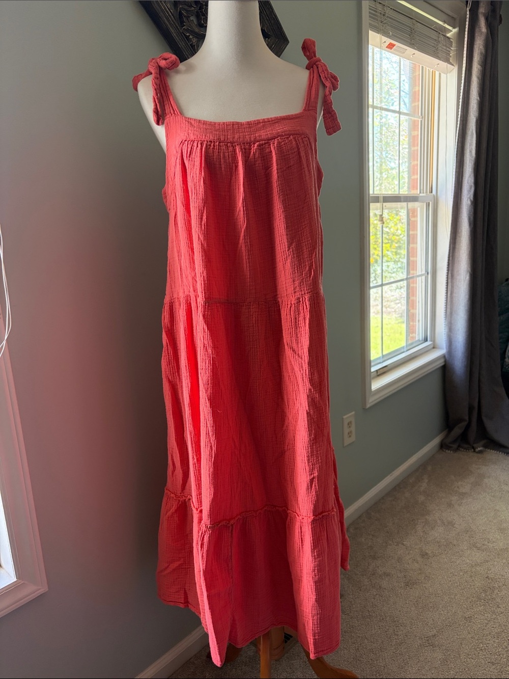 Wonderly Coral Tie-Shoulder Maxi Dress